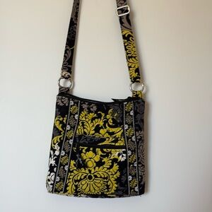 Vera Bradley Black and Yellow Crossbody Bag with Floral Design